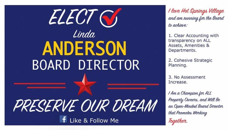 Hot Springs Village Linda Anderson Board Candidate