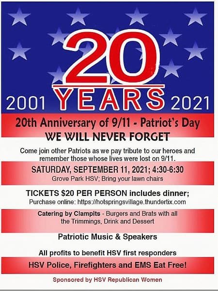 20 years anniversary 9-11 patriot day dinner in hot springs village