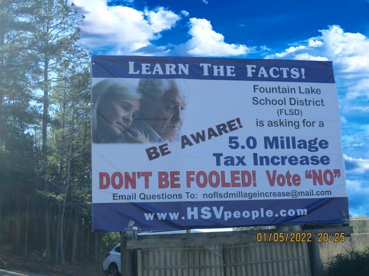 Billboard on HWY 7 - FLSD proposed millage increase vote no